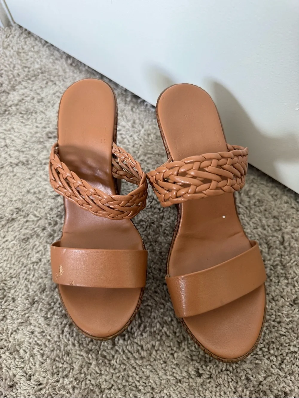 Women's Braided Strap Tan Wedge Sandals
